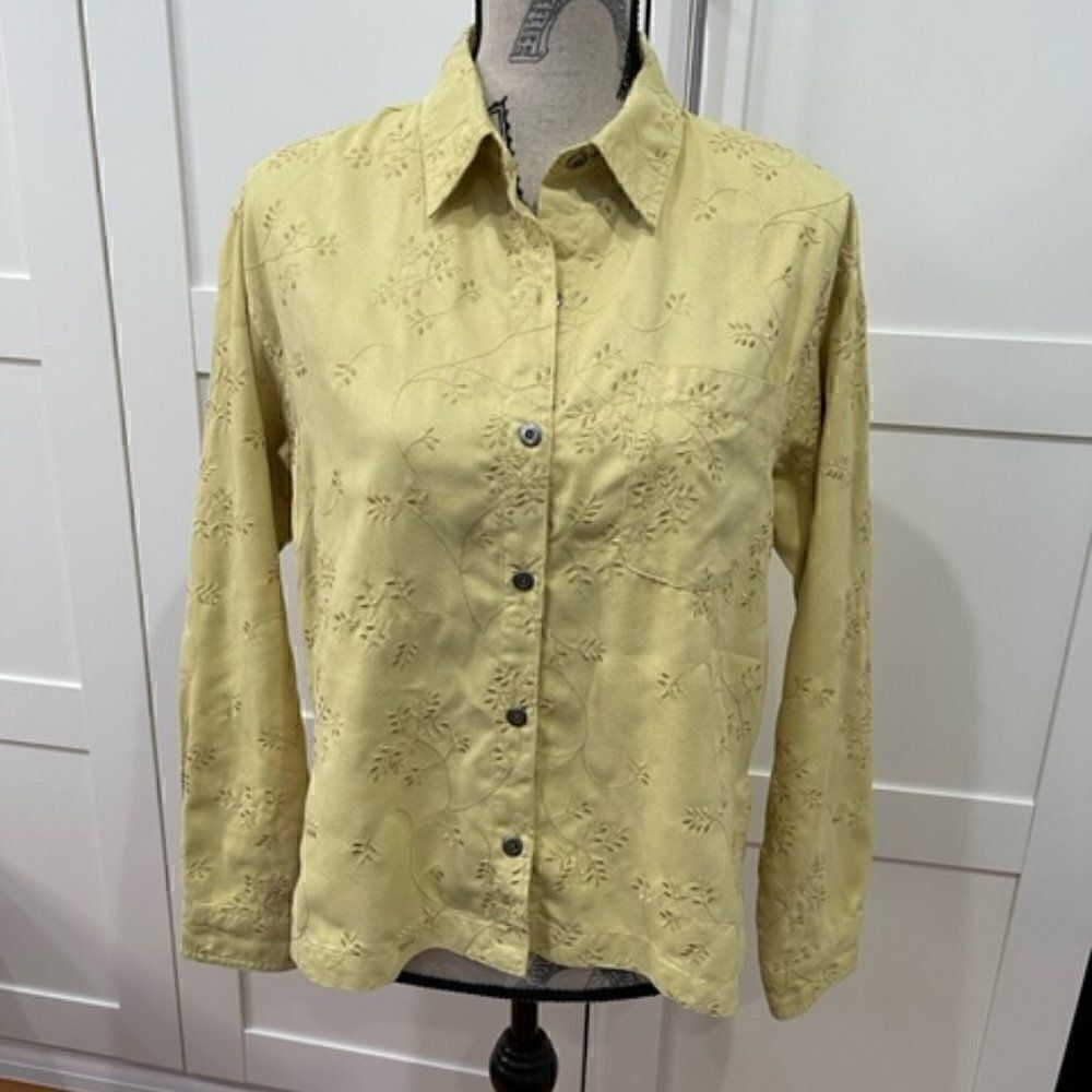 Chico's design Yellow Long Sleeve Embroidered Floral Button Down Blouse Size 1